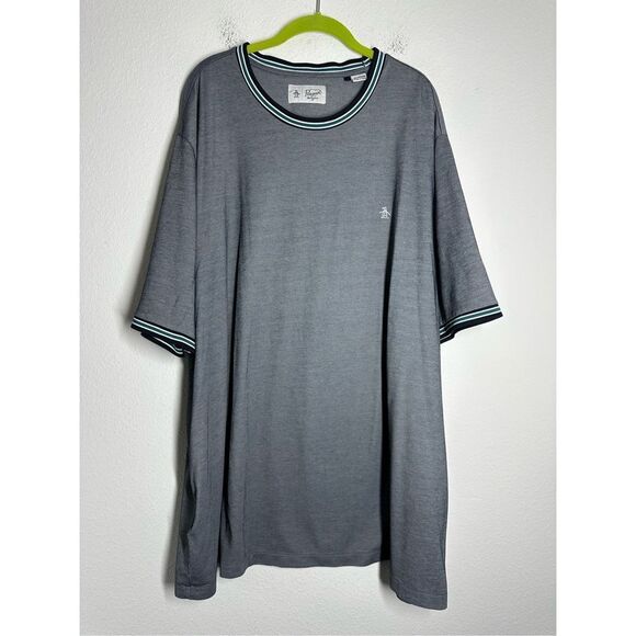 Original Penguin Men’s  Cotton Blend T-Shirt Size 4XL Gray Green Trim Logo - Picture 1 of 13